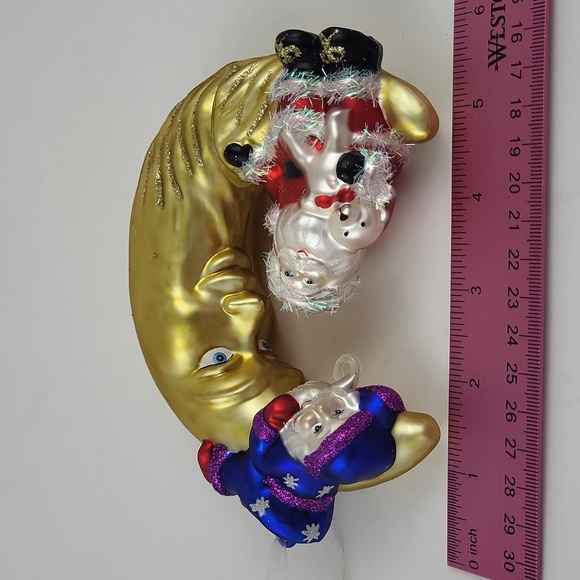 Gold Moon Glass Ornament with Santa and Elf - Picture 9 of 10